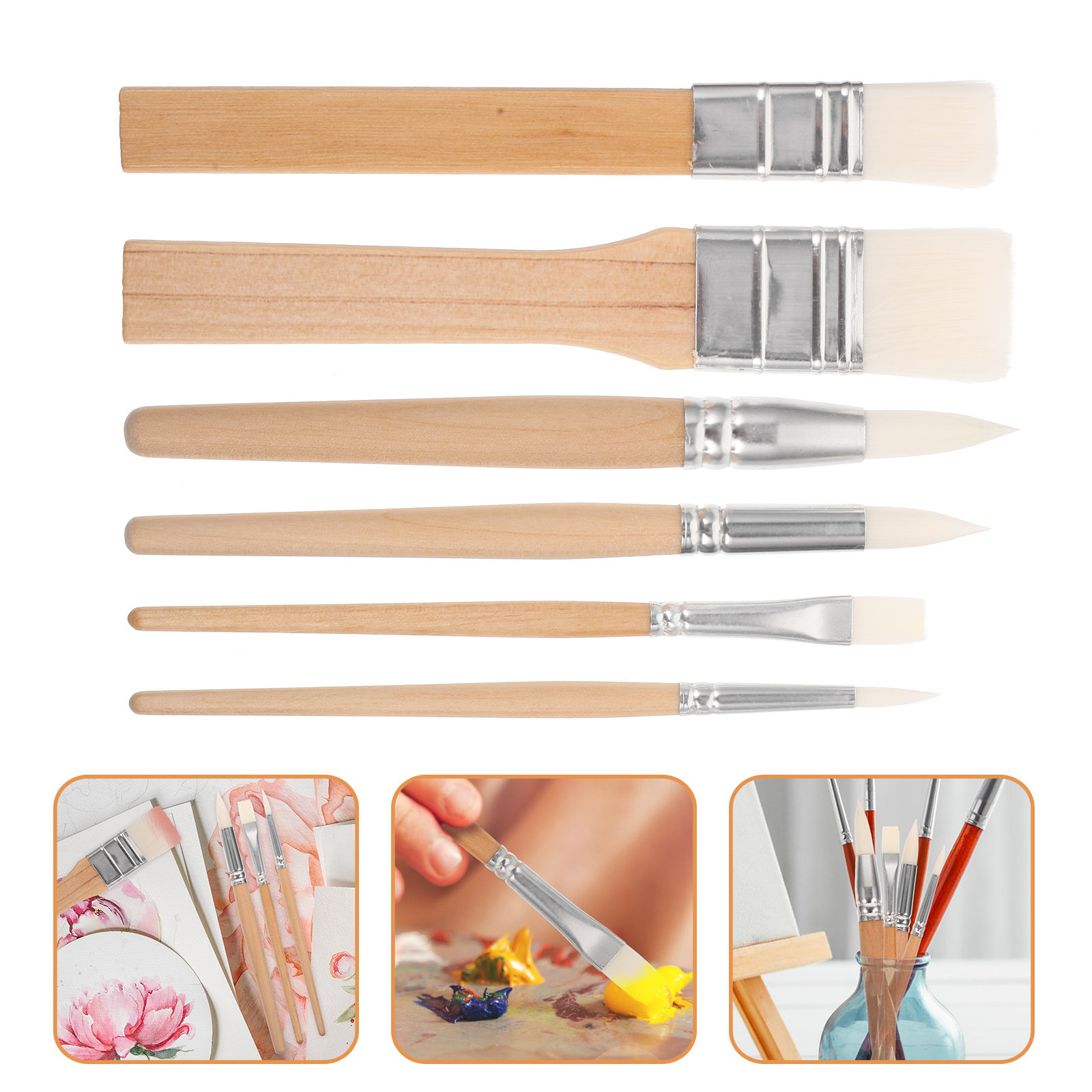 Art Craft Blend - 6-delige schilderpenseelset met houten handvat, draagbaar,