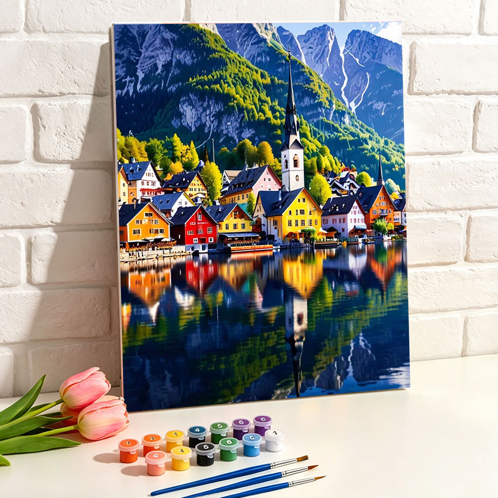Art Craft Village - DIY digitaal olieverfschilderij Kleurrijk dorp aan