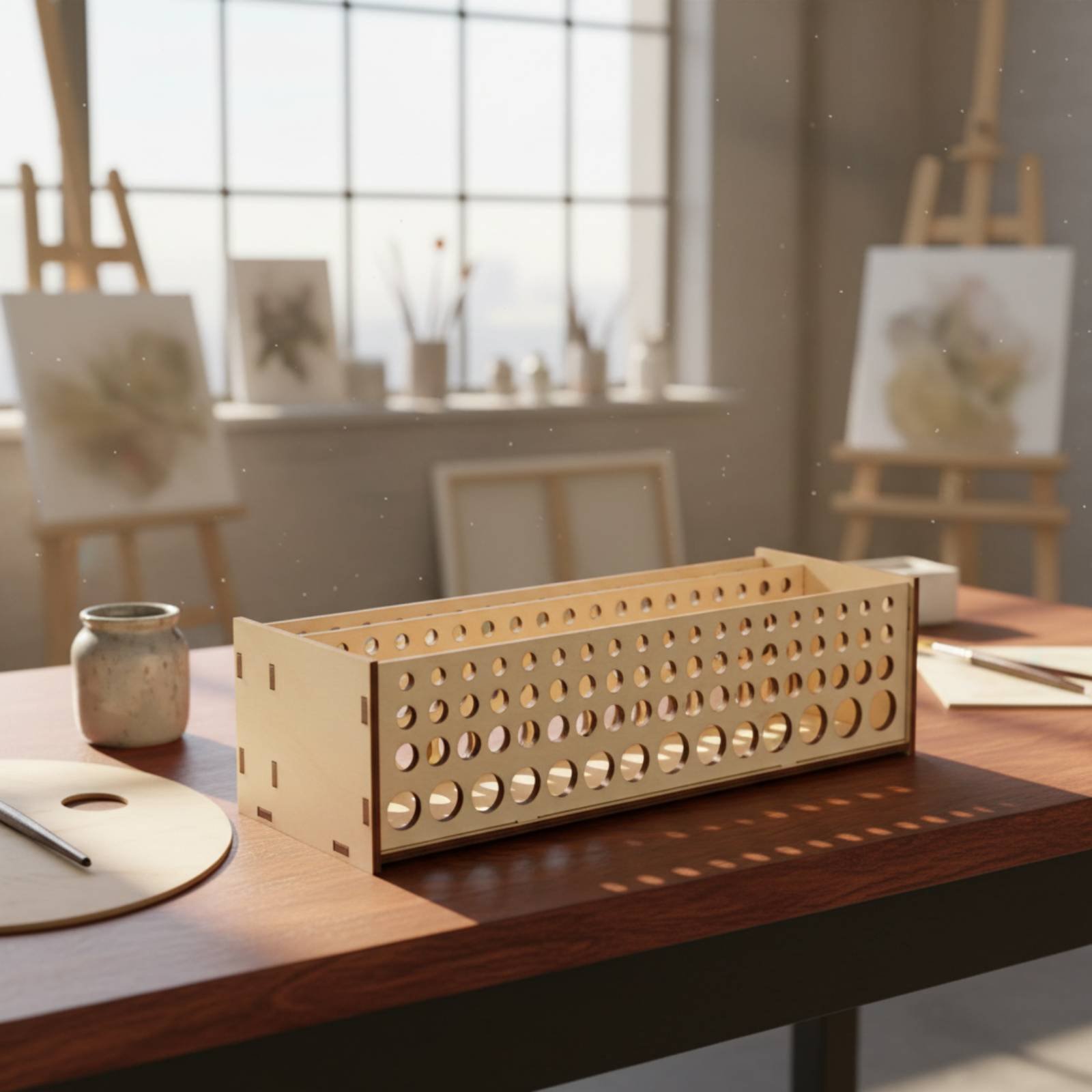 Art Craft And Design - Penseelrek 67 gaten Houten penseelstandaard Penseelstandaard
